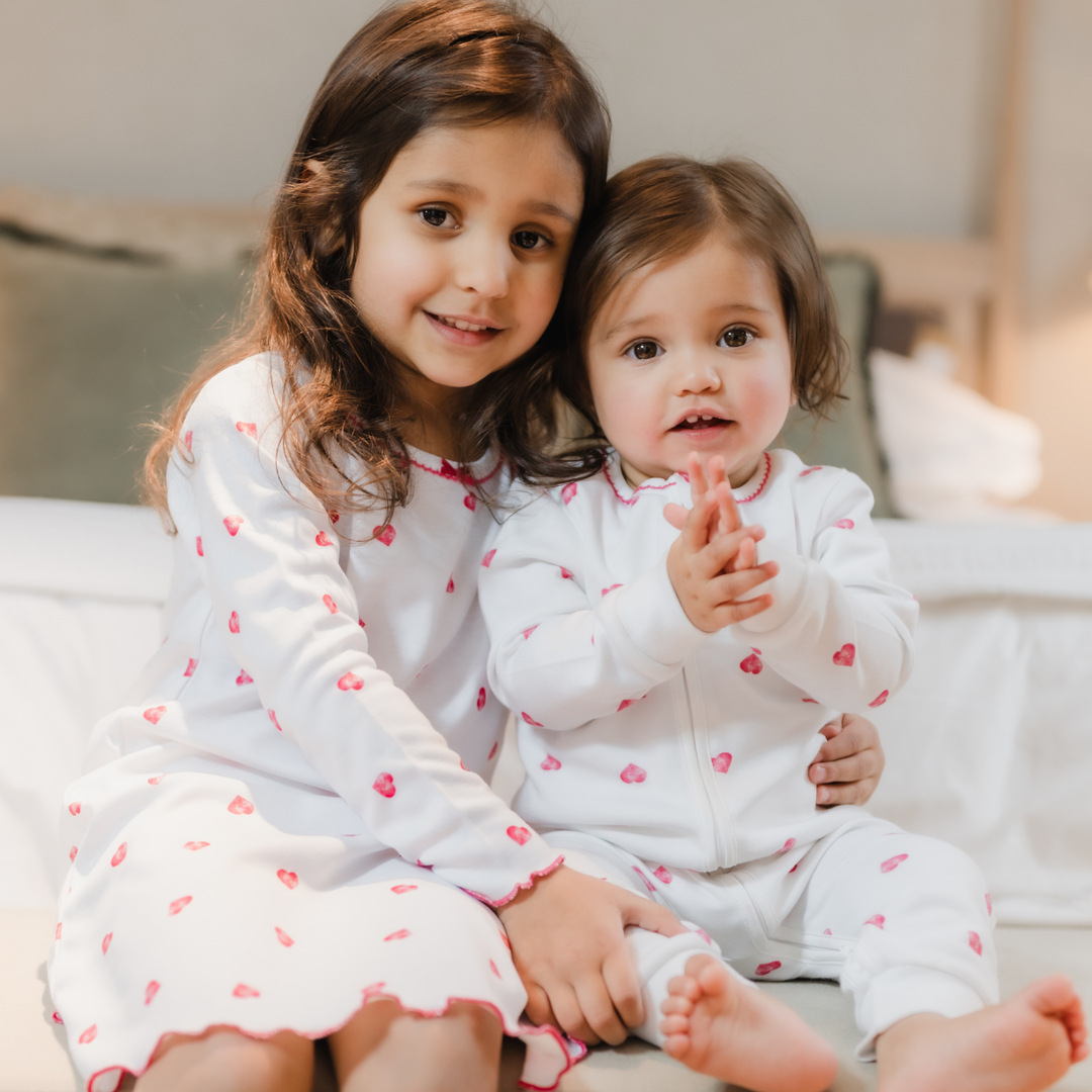Sleepsuit with Trim - Pink Heart