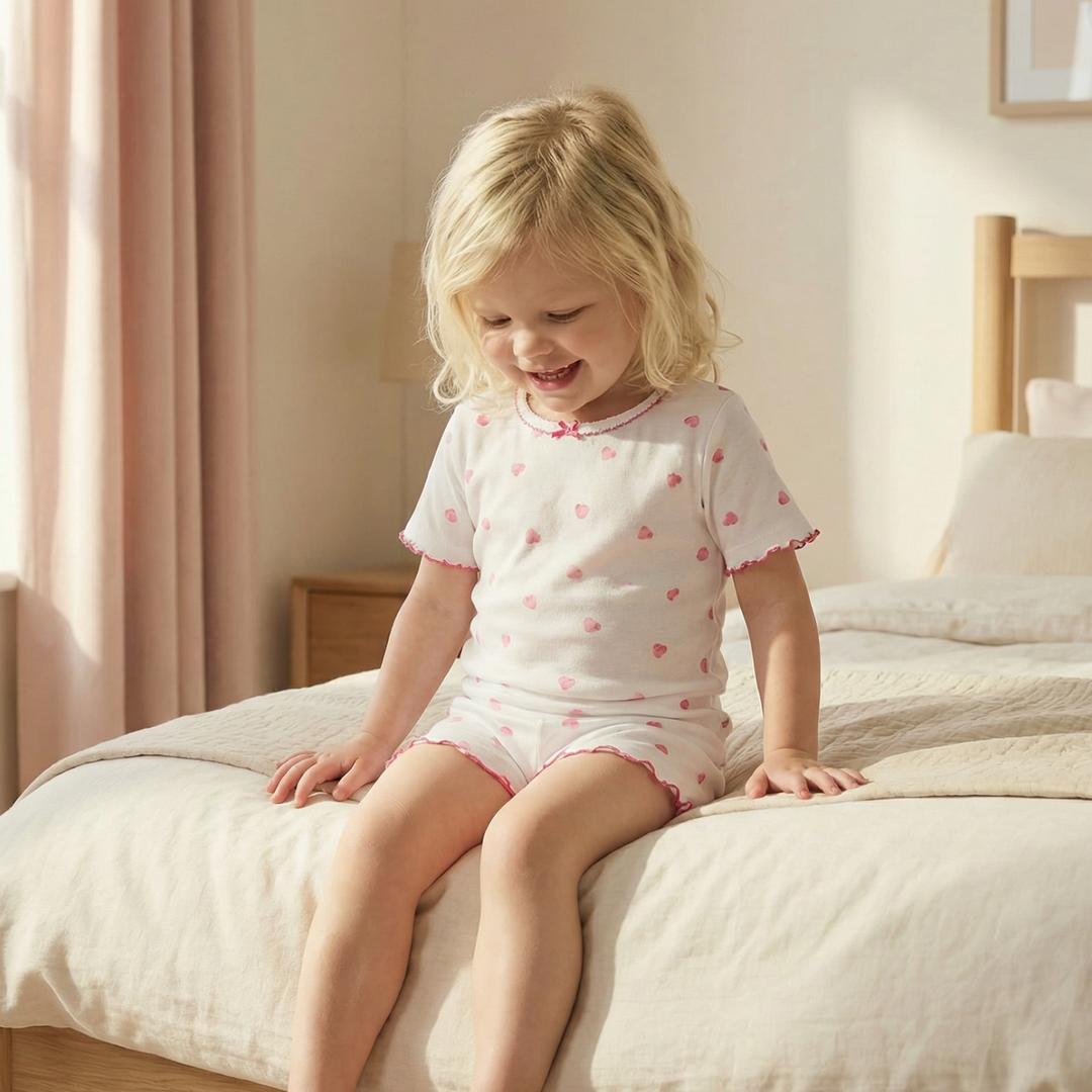 Summer Pyjamas with Frill - Pink Heart