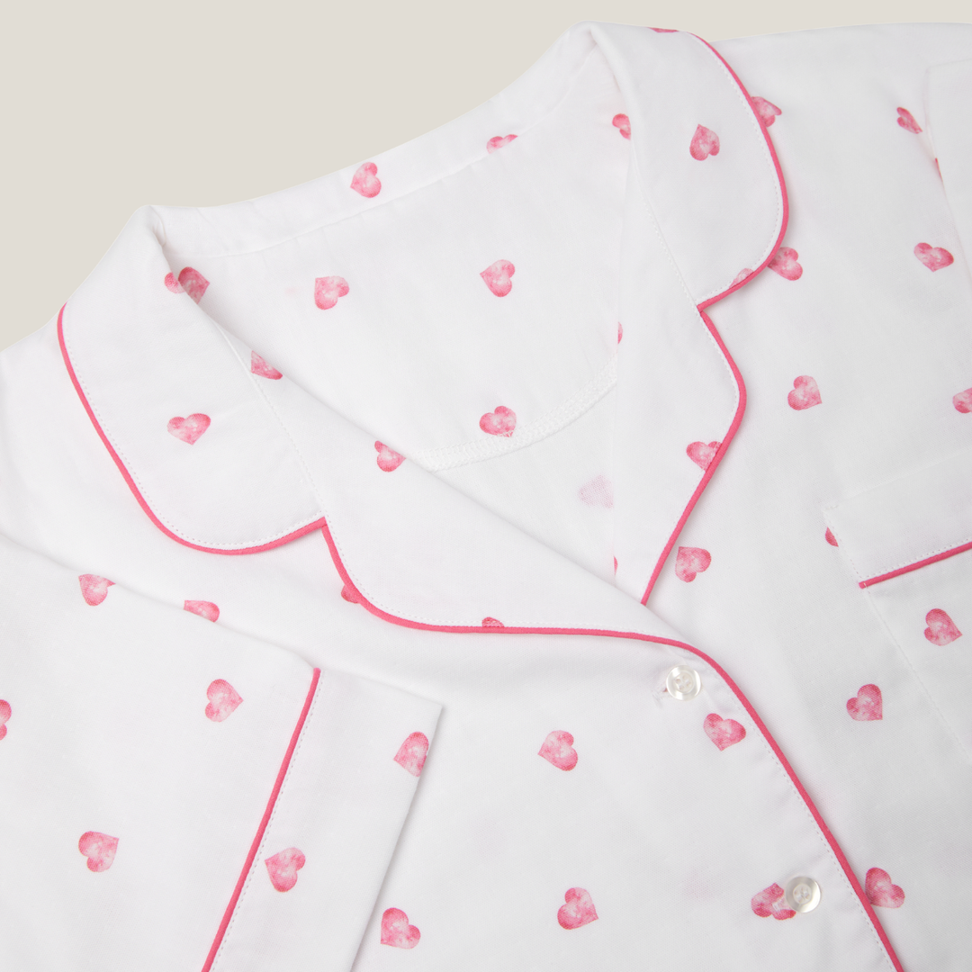 (PRE-ORDER) Women's Muslin Summer Pyjamas - Pink Heart