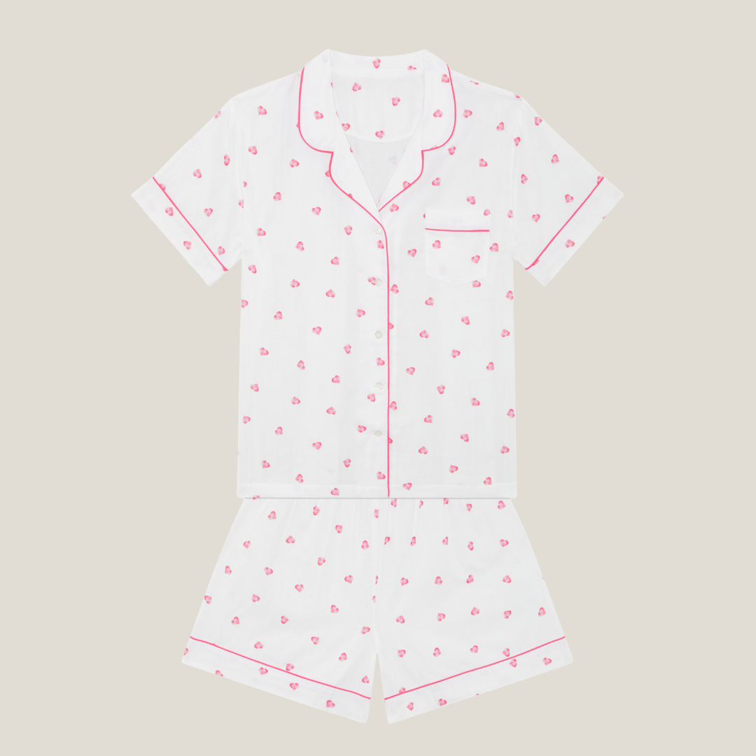(PRE-ORDER) Women's Muslin Summer Pyjamas - Pink Heart