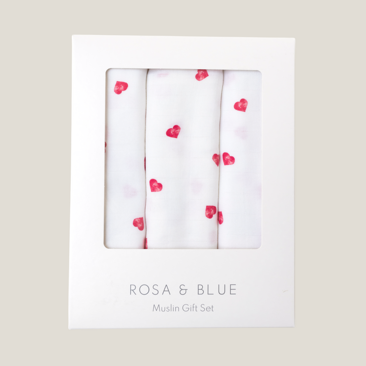 Bamboo Muslin Gift Set - Pink Heart