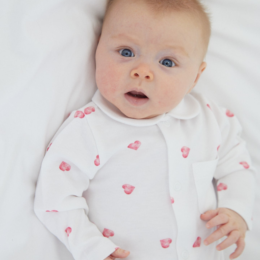 Sleepsuit with Collar - Pink Heart