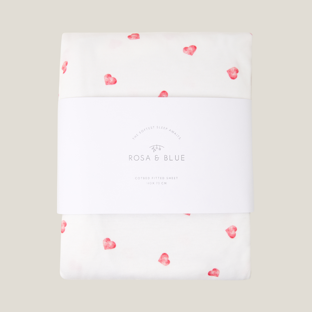 Cotbed Fitted Sheet - Pink Heart