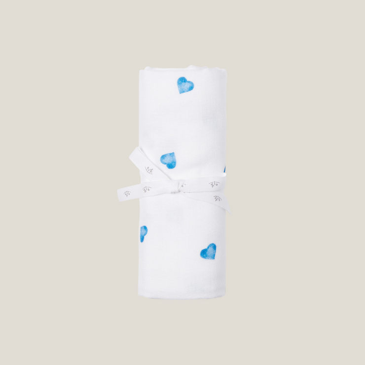 Classic Bamboo Muslin Square - Blue Heart