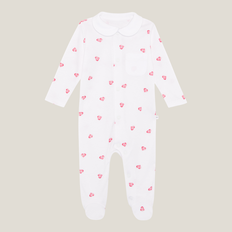 Sleepsuit with Collar - Pink Heart