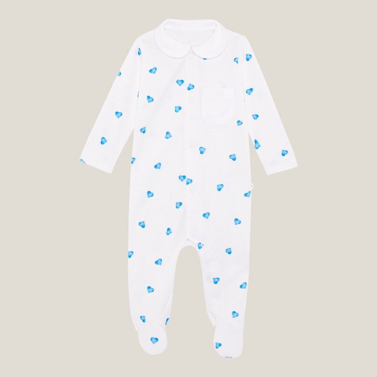 Sleepsuit with Collar - Blue Heart