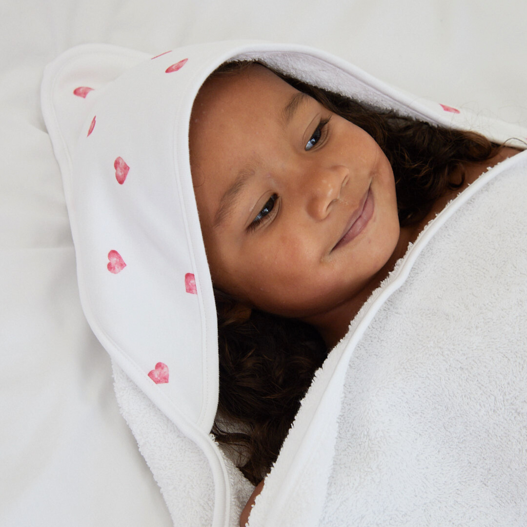 Large Hooded Towel - Pink Heart