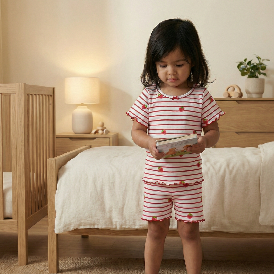 Summer Pyjamas with Frill - Raspberry