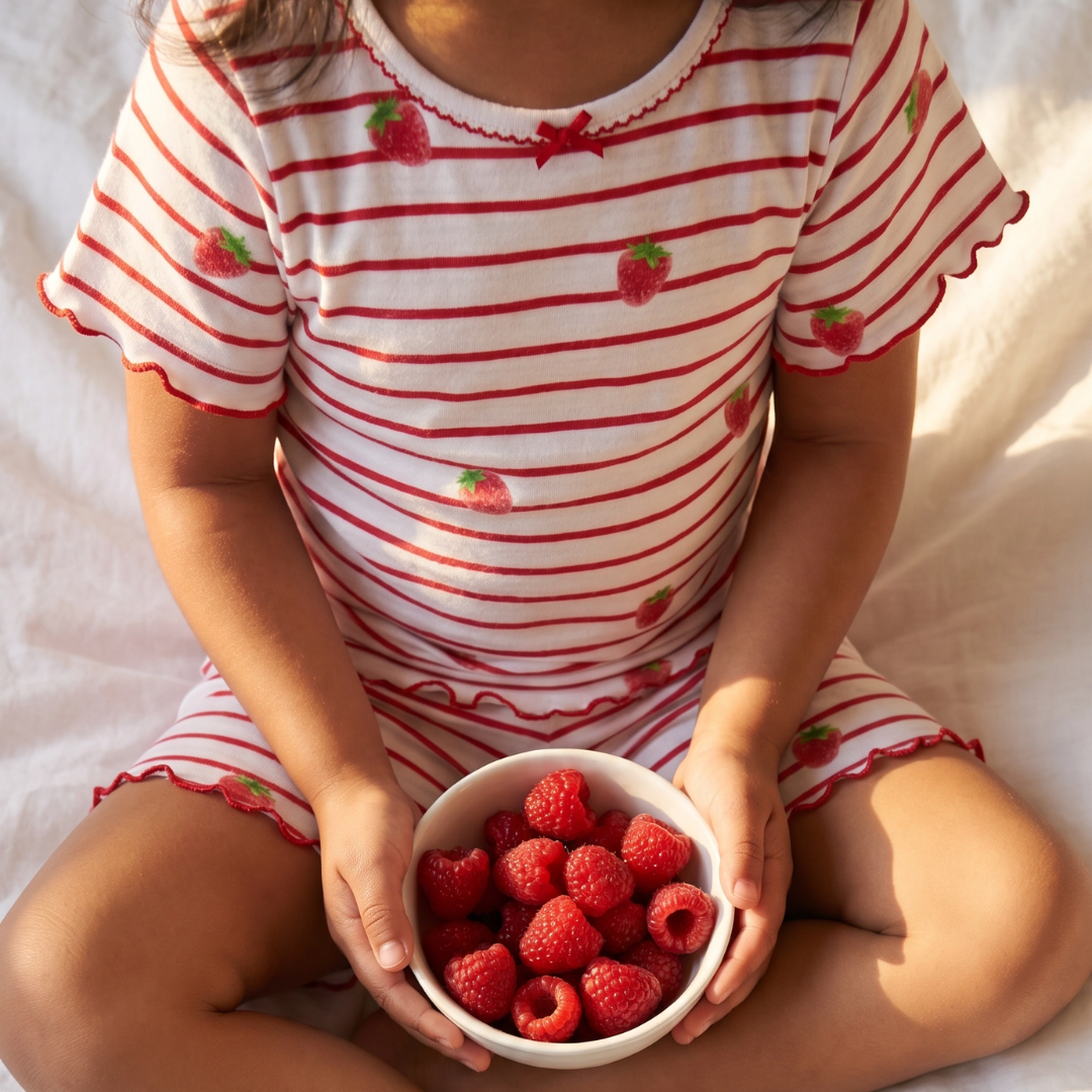 Summer Pyjamas with Frill - Raspberry