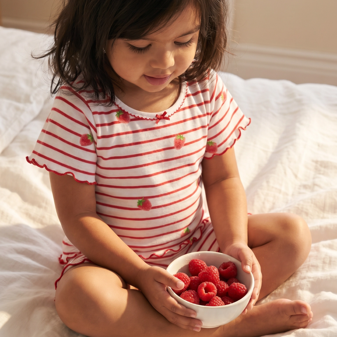 Summer Pyjamas with Frill - Raspberry