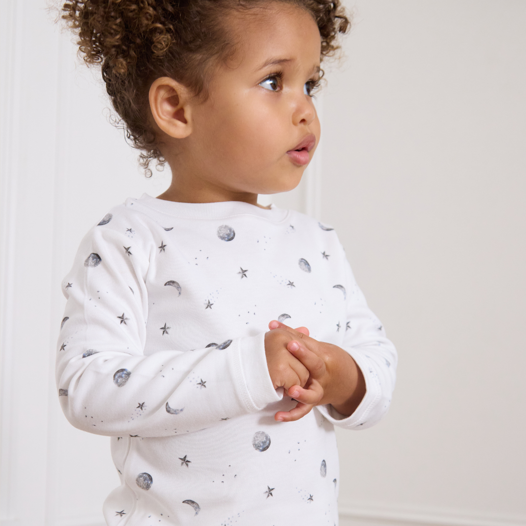 Moon Pyjamas Starlit Moon Print Baby Pyjamas – Rosa and Blue