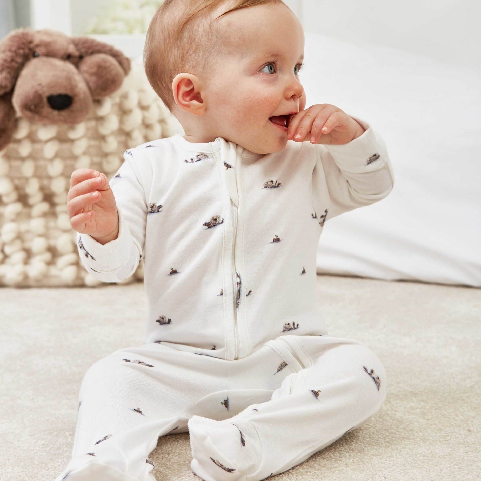 bamboo & organic cotton sleepsuit / babygrow in otter print