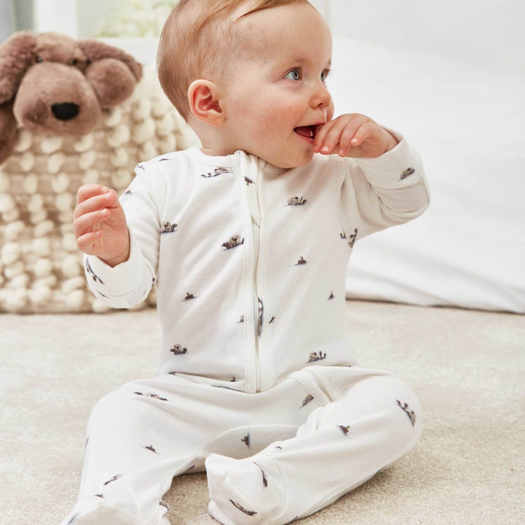 bamboo & organic cotton sleepsuit / babygrow in otter print