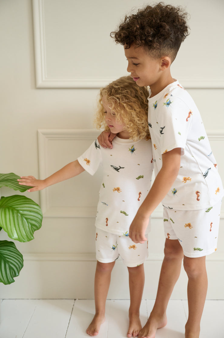 bamboo & organic cotton childrens summer short pyjamas in ocean